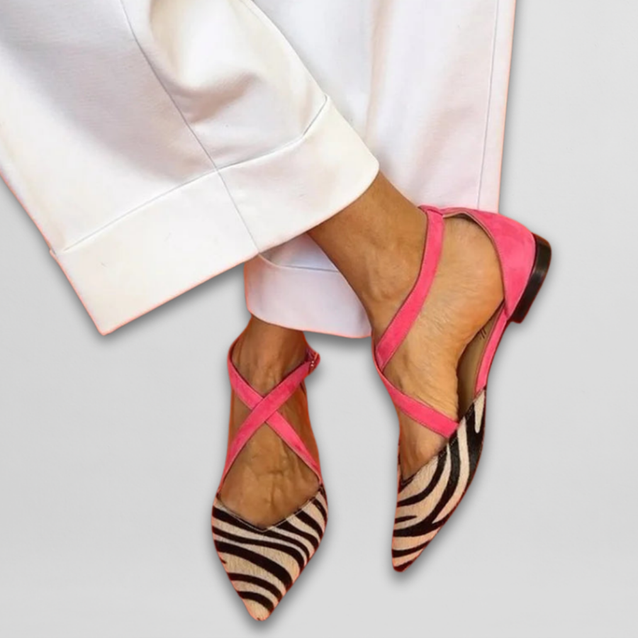 Fern | Strappy Zebra-Print Ballet Flats