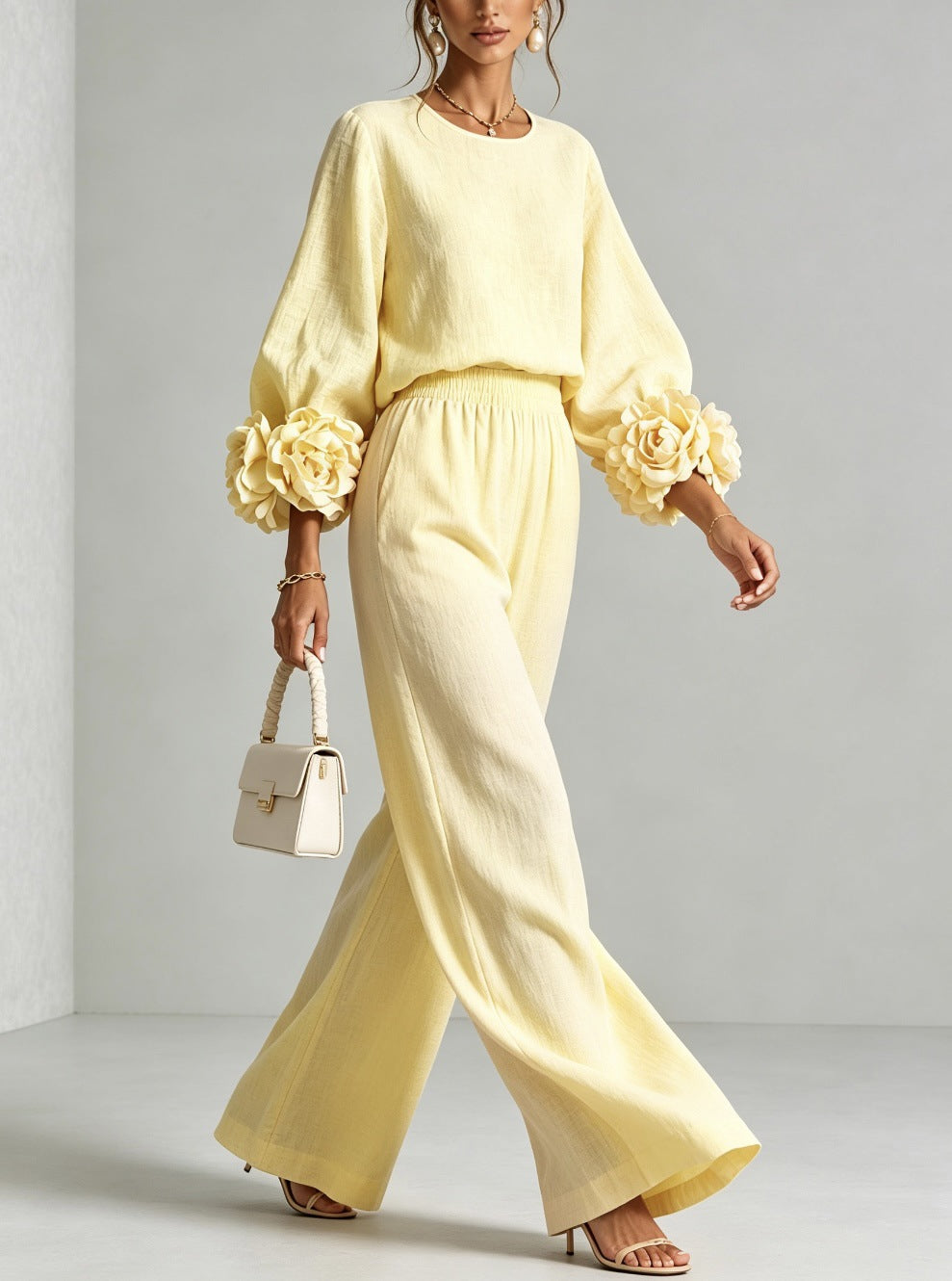 Kalina | Floral-Cuff Wide-Leg Set