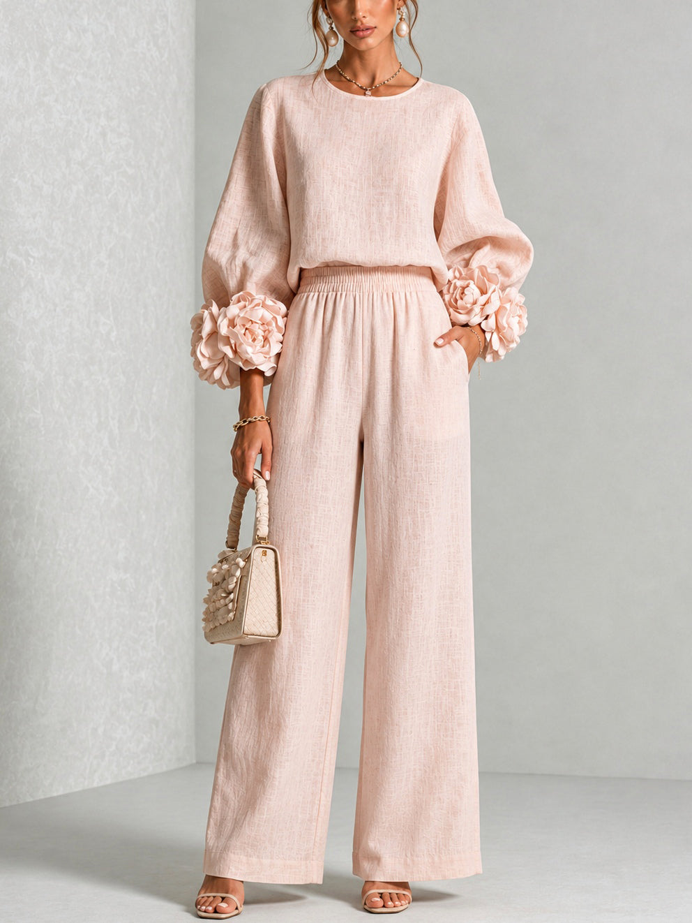 Kalina | Floral-Cuff Wide-Leg Set