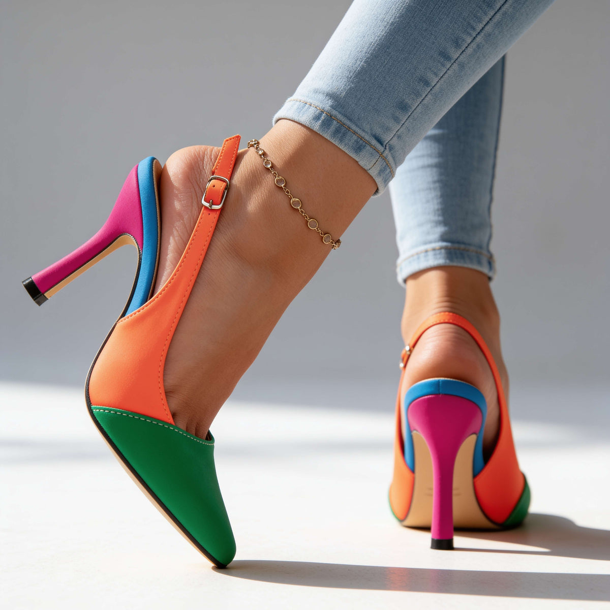 Nancy | Color-Block Slingback Heels