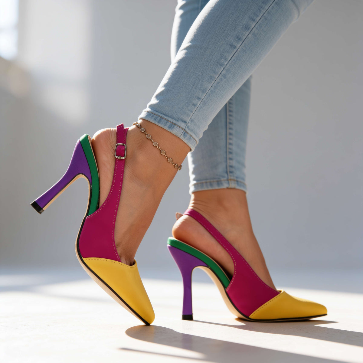 Nancy | Color-Block Slingback Heels