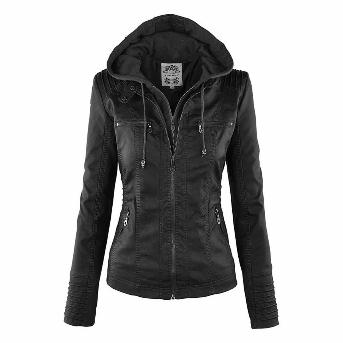 Cassia | Hooded Moto Jacket with Removable Hood